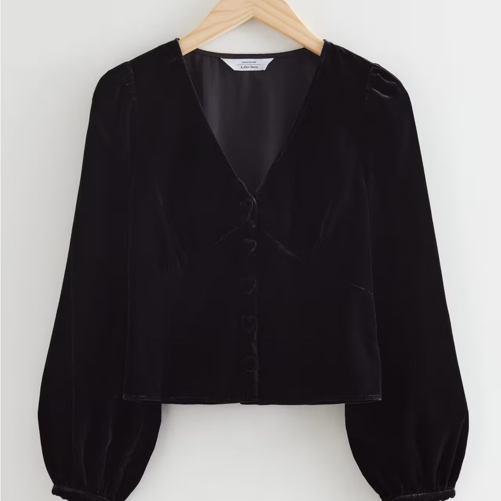 NWT & Other Stories Fitted Velvet Puff Sleeve Blouse
